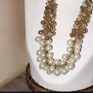 Talbots Gold Tone & Faux Pearl Statement Necklace | Graduated Beads | Vintage